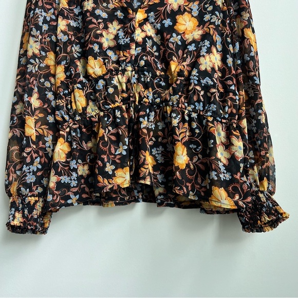 Old Navy V-Neck Smocked Floral Blouse Balloon Sleeve Babydoll Boho Peasant XL - Picture 6 of 15